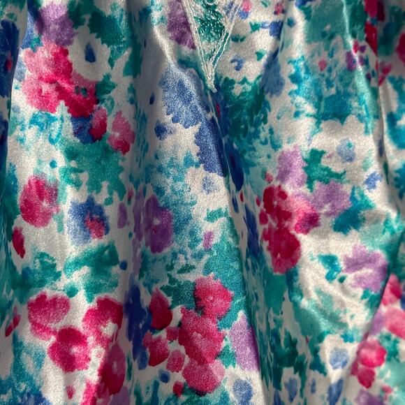 Cinema Etoile Vintage Satin Tank Top French Cut Blue Floral Lace Embroidered - Picture 7 of 11